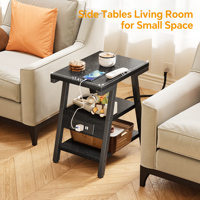 Petites tables d'appoint avec forme métallique Lucky 7, table d'appoint avec station de charge, table de chevet à 3 niveaux avec prises et ports USB