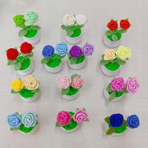 Ev dekorasyon dokuma sahte buket çiçekler yün iplik nernarcigül saksı bitki örme yapay örgü çiçek - Product Image 2