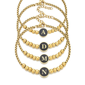 Meetyoo สร้อยข้อมือลูกปัดสแตนเลสออกแบบใหม่26ตัวอักษรชื่อ DIY สร้อยข้อมือผู้หญิงทันสมัยเครื่องประดับ PVD 18K ทอง - Product Image 2