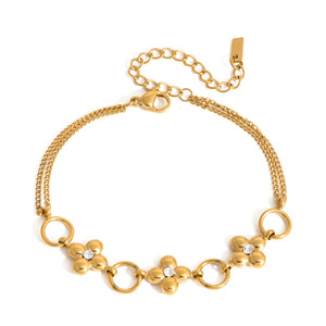 Pulsera de Trébol de Cuatro Hojas, Aleación de Zinc Dorada, Diseño de Flor con Pedrería, Joyería para Mujer, Regalo para Ocasiones Especiales - Product Image 5