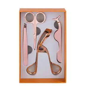 Beste Prijs Wimper Pincet Schaar Valse Wimper Applicator Met Cadeau Verpakking Doos Rose Goud Wimper Krultang 4 Stuks Set