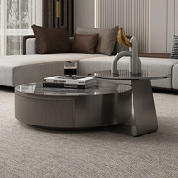 Table basse circulaire en acier inoxydable de style italien, luxe léger, moderne, minimaliste, haut de gamme, avec plateau en pierre, mobilier de maison durable