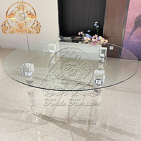 Moderne Hochzeit Event Bankett Hotel Cristal Schreibtisch Runde Form Klarer Spiegel Glasplatte Kristall Acryl Basis Esstisch