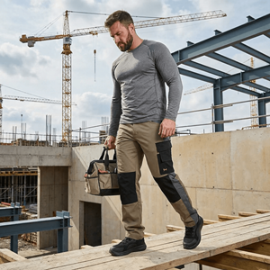 Pantalones de Trabajo Cargo Elásticos para Hombre DA con Múltiples Bolsillos para Rodilleras y Cremallera de Rayón - Product Image 3