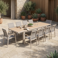Table de repas extensible d'extérieur avec lattes en bois à effet grain de bois et cadre thermolaqué pour jardin