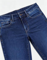 Jean en denim respirant pour femme, coupe droite, délavage foncé, taille mi-haute, 100 % coton, personnalisable, OEM, vente en gros