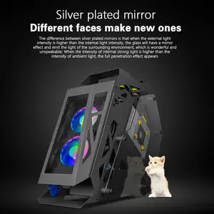 Mid Tower M-ATX Gaming Case Unregelmäßiges ARGB RGB-LED-Computer-PC-Desktop-Gehäuse mit USB-Anschlüssen aus gehärtetem Glas