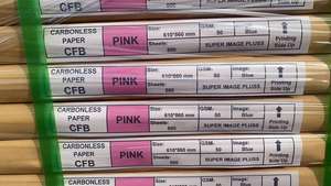 กระดาษคาร์บอนเลส NCR กระดาษเคลือบ CB CFB CF สีขาว ชมพู ฟ้า เขียว ฟ้า ภาพสีฟ้า - Product Image 5