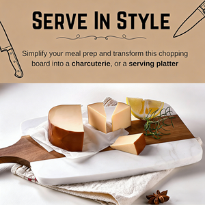 高級アカシア材チーズカッティングボードと4ピースチーズナイフセット、大理石チーズボードセット、ホームキッチン用シャルキュトリボード - Product Image 2