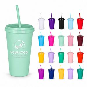 Vasos Reutilizables de Plástico PP Mate de 24oz/710ml con Tapa y Pajita para Bebidas Frías, Personalizables con Logotipo - Product Image 1