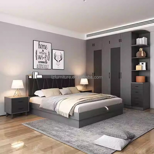 Ensembles complets de meubles de chambre en bois à prix de gros d'usine avec lit, tables de chevet, armoire et coiffeuse pour appartements studio - Product Image 1