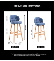 Tabouret de bar en bois avec dossier, chaise de bar haute en bois massif pour bar, café, comptoir de réception, bureau de caisse