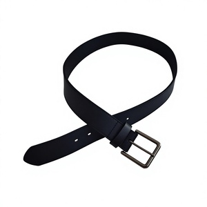 Ceinture formelle vintage en cuir de vachette, couleur noire unie, boucle ardillon rectangulaire en fer, durable, imperméable, moulage monobloc, pour homme - Product Image 1