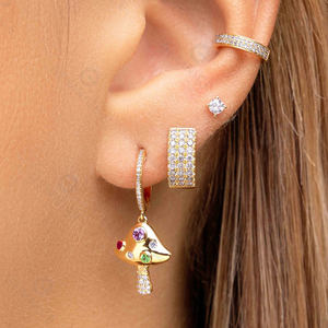 أقراط هوجي من الفضة عيار 14 قيراط ذهبية بقوس قزح وأقراط من الزركون غير تقليدي هدية - Product Image 2