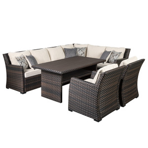 Muebles de jardín de mimbre, sofá de salón seccional para exteriores y mesa de comedor, sofá de esquina para Patio, balcón, <span class=keywords><strong>grupo</strong></span> de asientos en forma de L - Product Image 3
