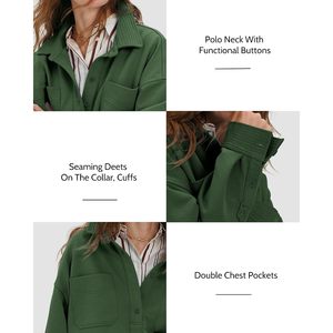 FOXA Polo à manches longues surdimensionné pour femme, haut en tricot doux, tenue décontractée et tendance, vert - Product Image 5