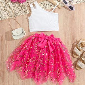 Nouvelle collection de vêtements pour filles d'été, veste à fleurs volumineuses, jupe à volants en <span class=keywords><strong>maille</strong></span> scintillante, vêtements pour enfants en gros - Product Image 6