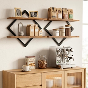 Étagère <span class=keywords><strong>murale</strong></span> flottante en <span class=keywords><strong>bois</strong></span> rustique, organisateur de rangement pour <span class=keywords><strong>cuisine</strong></span> et salon, résistant à l'eau, étagère multifonctionnelle - Product Image 2