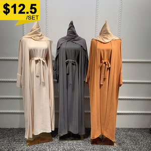 Sharut Grande Vente Liquidation Prix Abaya Kaftan Femme Musulmane Décontractée Robe Abaya Ouverte avec Robe Intérieure Ensemble 2 Pièces Turquie Dubaï - Product Image 1