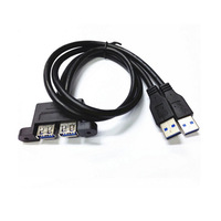 Câble d'extension USB 2.0 double port mâle-femelle avec trous de fixation à vis pour câble de transfert de données de caméra