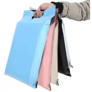 カスタマイズされたロゴありがとうピンクポリメールバッグハンドル付きプラスチックポリエチレン郵送衣類配送包装バッグ