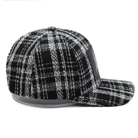 Casquette de baseball ajustable à 6 panneaux en tweed noir et blanc à carreaux, avec patch en PU, pour homme et femme, idéale pour l'automne et l'hiver