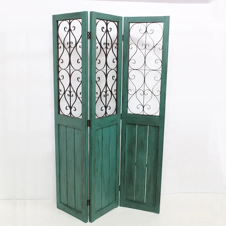 Wirbelte Eisen Vintage Grün Holz Klapp Dekorative Raumteiler Türen