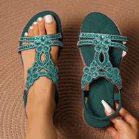 Sandalias Planas Bohemias con Pedrería para Mujer, Diseño ODM OEM 2026, Correa Elástica en el Tobillo, Brillantes, Multicolores, Verano
