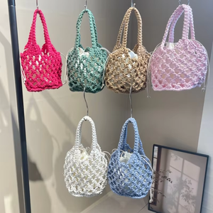 Bolso de playa de paja tejido a mano de 6 colores, bolso de red de ganchillo hueco, bolso de mano de verano, cartera de viaje colorida para mujer, bolso de cubo para la playa - Product Image 6
