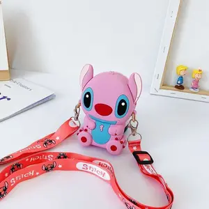 Kawaii Stitched Kids Small Bag Cartoon Cute Silicone Children's Coin Purse Crossbody Shoulder Bag With Zipper