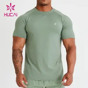 HUCAI Custom poliestere spandex manica corta leggero traspirante mesh muscle bodybuilding mens gym quick dry fit t shirt