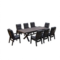 Chaises et tables à manger pneumatiques modernes en alliage d'aluminium pour ensemble de salle à manger avec canapé de conversation rembourré pour cour