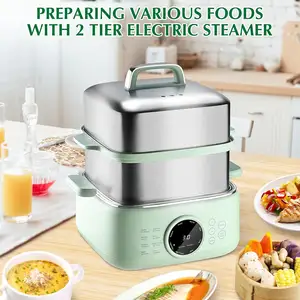 Vaporizador de alimentos, vaporizadores digitales de 2 niveles de 9.3L para cocinar con reserva de 24 horas y 8 modos de vapor de verduras de calentamiento rápido