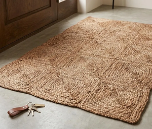 Textured Geometric Jute Rug | Handmade Boho Farmhouse Carpet Sustainable Natural Fiber <b>Floor</b> <b>Mat</b> <b>for</b> Living Room Home Decor - Product Image 1