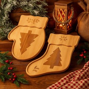 Wooden Christmas Stocking <b>Tray</b> Solid Wood Holiday Serving Plate For Decor Or Party Snacks - Product Image 1