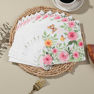 Printed Paper Napkins With Butterflies And Flowers 33x33cm For Themed Party Decorations - Product Image 4