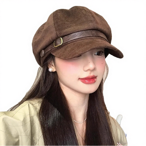 Boina de Gamuza Vintage Yilei Maillard Curry, Unisex, para Adultos, Invierno, Alta Calidad, Casual, con Bordado 3D, Estilo Newsboy Octogonal - Product Image 4