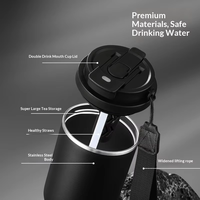Tasse à café de voiture en acier inoxydable, isolée sous vide, minimaliste, portable, pour thé aux fleurs, double usage paille et infuseur à thé, cadeau personnalisé