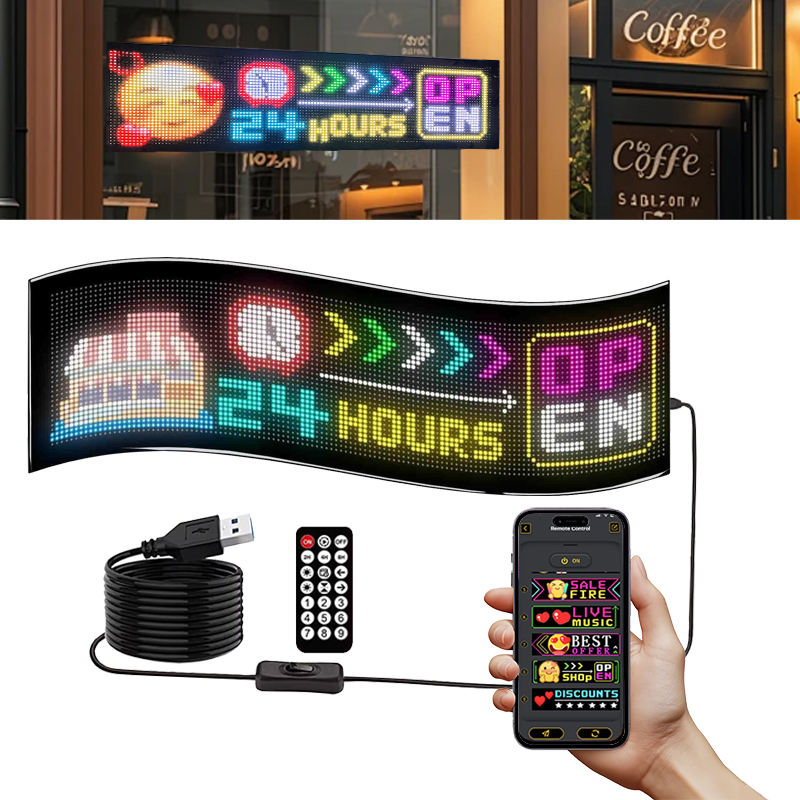 63x20cm Flexible Bluetooth APP Control Scrolling LED Car Sign RGB ...