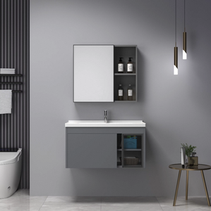 Ensembles <span class=keywords><strong>de</strong></span> meubles-lavabos <span class=keywords><strong>de</strong></span> <span class=keywords><strong>salle</strong></span> <span class=keywords><strong>de</strong></span> <span class=keywords><strong>bain</strong></span> en PVC au design moderne avec magnifique lavabo en céramique grise <span class=keywords><strong>et</strong></span> structure en acier inoxydable – Prix usine abordable - Product Image 1