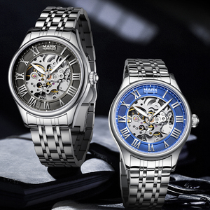 Montre automatique squelette Mark Fairwhale pour homme, cadran à chiffres romains, boîtier en acier inoxydable, étanche, lumineuse, montre sport - Product Image 2