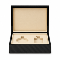 Boîte à parfum élégante en bois noir, style fibre de carbone, finition brillante, emballage en MDF pour deux flacons de parfum