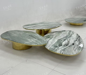 Set di Tavolini da Caffè in Pietra di Lusso Moderno, Design Italiano, Tavoli Centrale Impilabili con Base in Metallo Dorato per <span class=keywords><strong>Soggiorno</strong></span> di Villa - Product Image 6