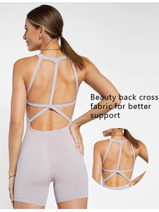 Gym Set Woman Jumpsuit Workout Fit <strong>Ladies</strong> Nude Soft Beauty Open Back Sexy Bodysuits Exercise <strong>Trainer</strong> Yoga Short Overall Custom - Product Image 4