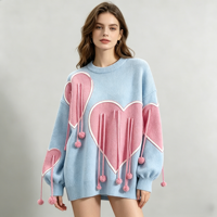 Pull en tricot pour femme Y2K avec appliques 3D, pompons et franges, style oversize Kawaii esthétique Harajuku, tricot d'hiver pour femme