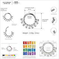 Anneau de nez clicker en titane G23 ASTM F136 16G, plaqué or 24K, avec zircon cubique baguette, pour Daith et Helix, bijoux de piercing corporel, vente en gros