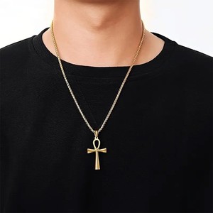 XIXI 힙합 커플 목걸이 쥬얼리 스웨터 체인 스테인레스 스틸 골드 도금 예수 크로스 펜던트 목걸이 여성용 남성용 - Product Image 1