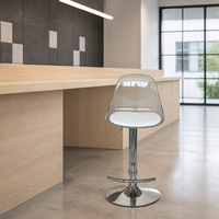 Tabouret de bar moderne en plastique transparent, hauteur réglable, pivotant, siège rembourré, base en métal chromé, repose-pieds, pour salle à manger et atelier