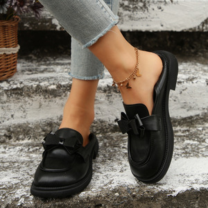 Zapatos de Mujer de Piel con Lazo, Estilo Británico, de Dos Usos, de Caña Baja, Sin Cordones, Talla Grande, Nueva Colección de Primavera - Product Image 4