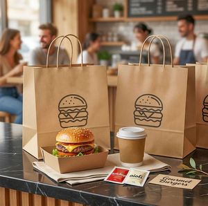 Sacs en papier biodégradables et recyclables personnalisés avec logo, et boîtes à hamburgers pour restaurants de restauration rapide - Product Image 6